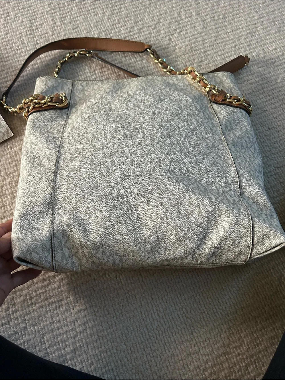 Michael Kors Cream & Brown Chain-Handle Tote with Matching Wallet